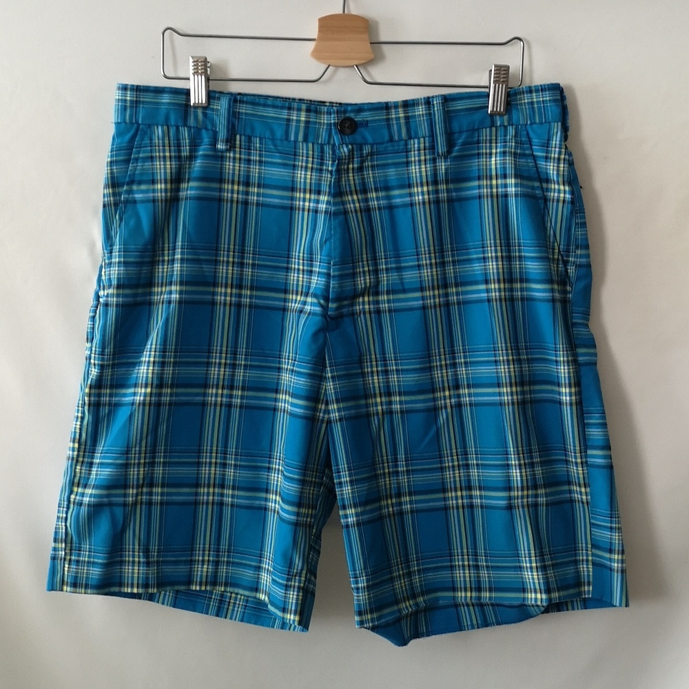 Men's Like-new Izod Golf Performance X Blue & Yellow Plaid Shorts Size 34 Waist
